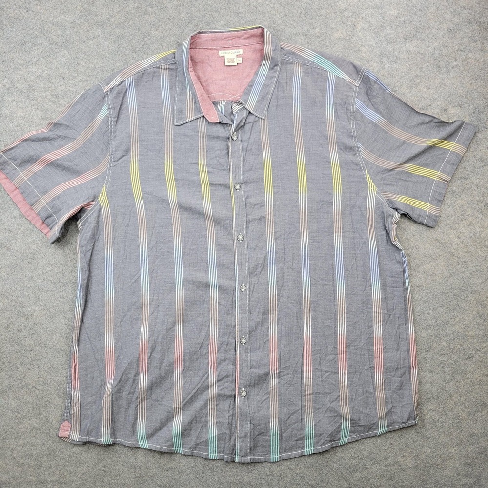 Carbon 2 Cobalt Shirt Mens 2XL Multicolor Stripe Button Front Short Sleeve